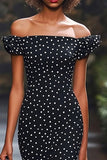 Off The Shoulder Mermaid Black White Polka Dot Graduation Dress