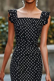 Mermaid Black White Polka Dot Ruffled Graduation Dress