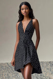 Black White Polka Dot A Line Short Graduation Dress