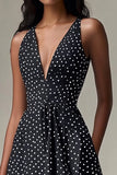 Black White Polka Dot A Line Short Graduation Dress