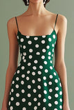 Green White A Line Midi Polka Dot Dress