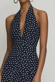 Halter Black White A Line Polka Dot Dress