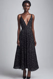 Black White A Line Chiffon Polka Dot Dress