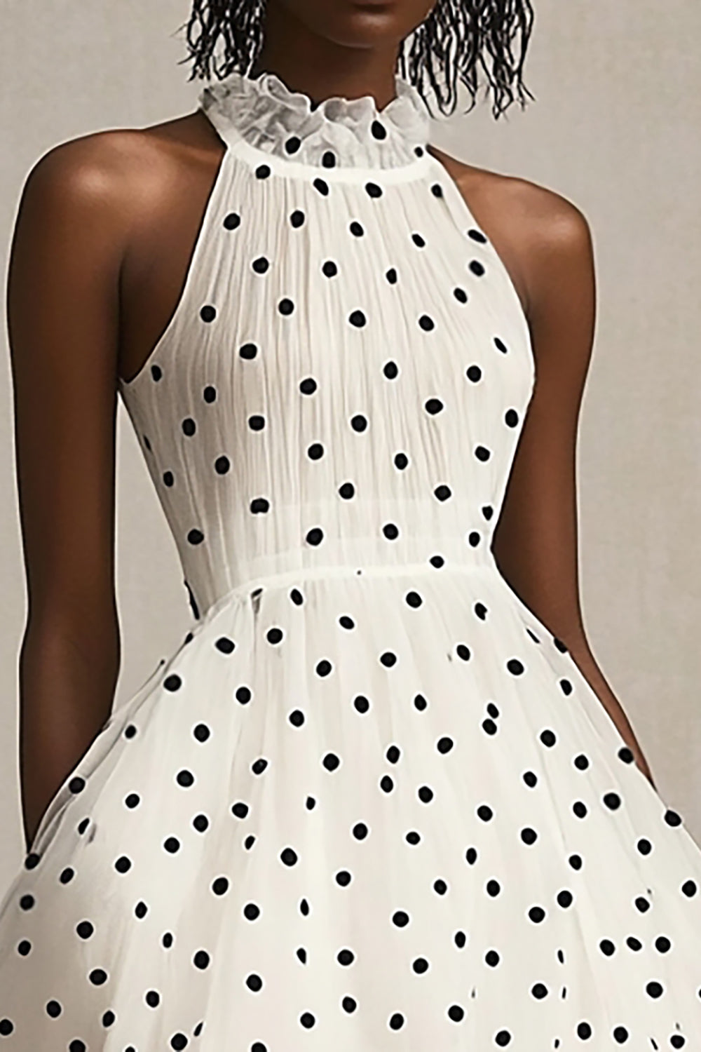 Ruffled White Black Tulle Polka Dot Dress
