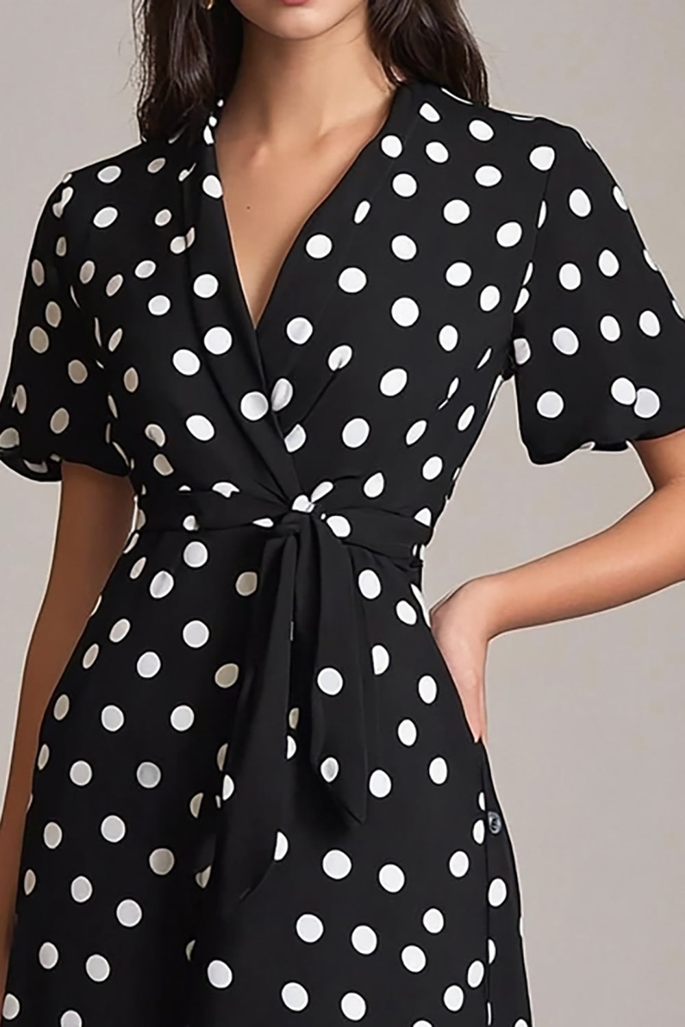 Black White A Line Midi Polka Dot Dress