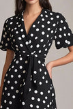 Black White A Line Midi Polka Dot Dress