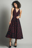 Black V-Neck Red Polka Dot Dress
