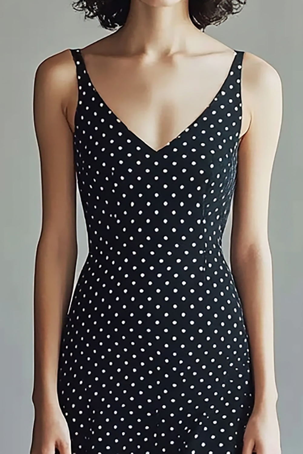Black A Line Midi White Polka Dot Dress
