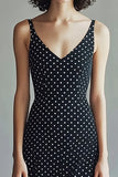 Black A Line Midi White Polka Dot Dress