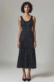 Black A Line Scoop Neck White Polka Dot Dress