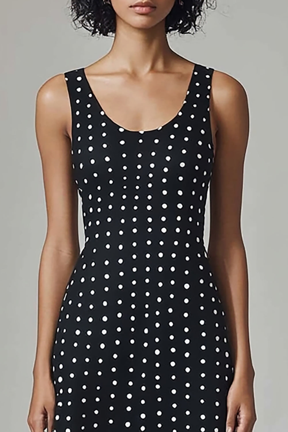 Black A Line Scoop Neck White Polka Dot Dress