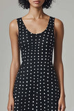 Black A Line Scoop Neck White Polka Dot Dress