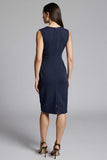 Navy Sheath V-Neck Midi Dress
