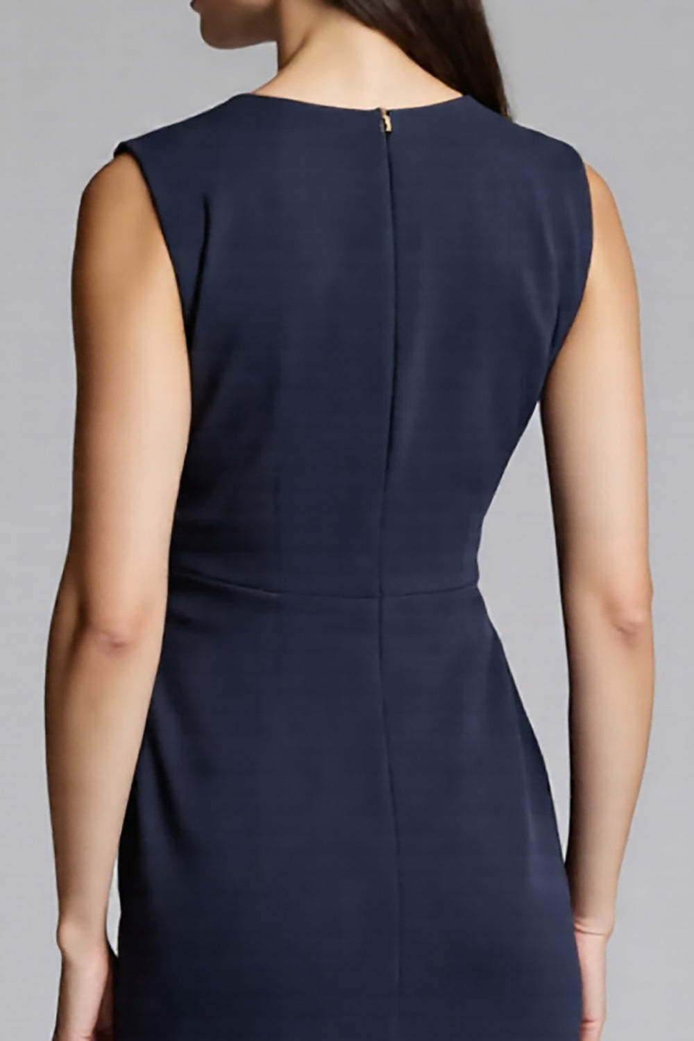 Navy Sheath V-Neck Midi Dress