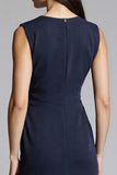 Navy Sheath V-Neck Midi Dress