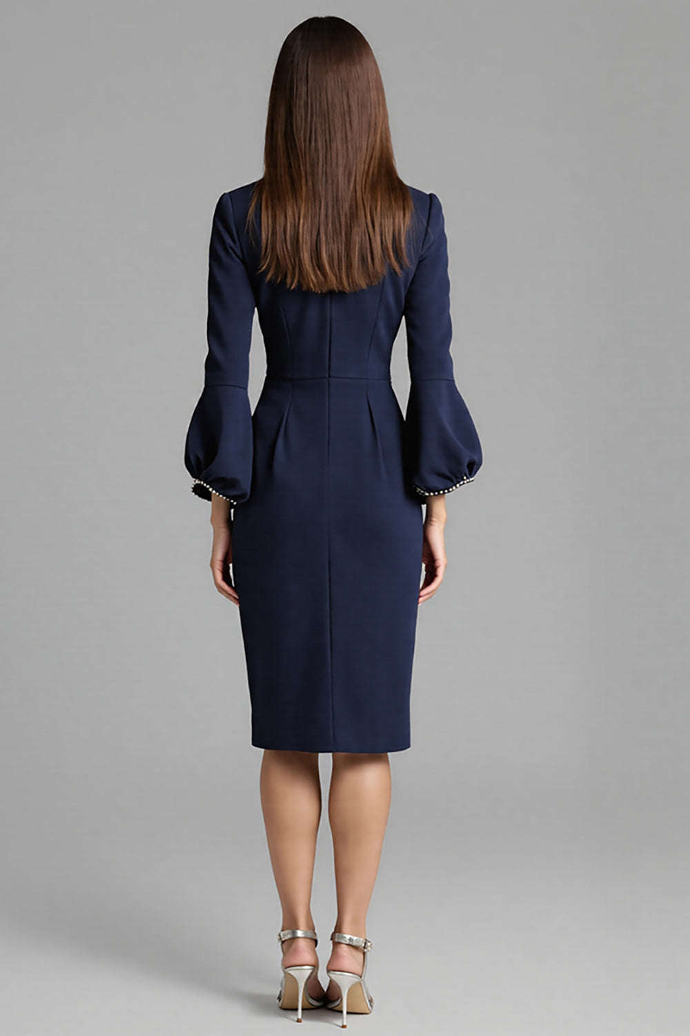 Navy Sheath 3/4 Sleeve Midi Dress