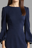 Navy Sheath 3/4 Sleeve Midi Dress