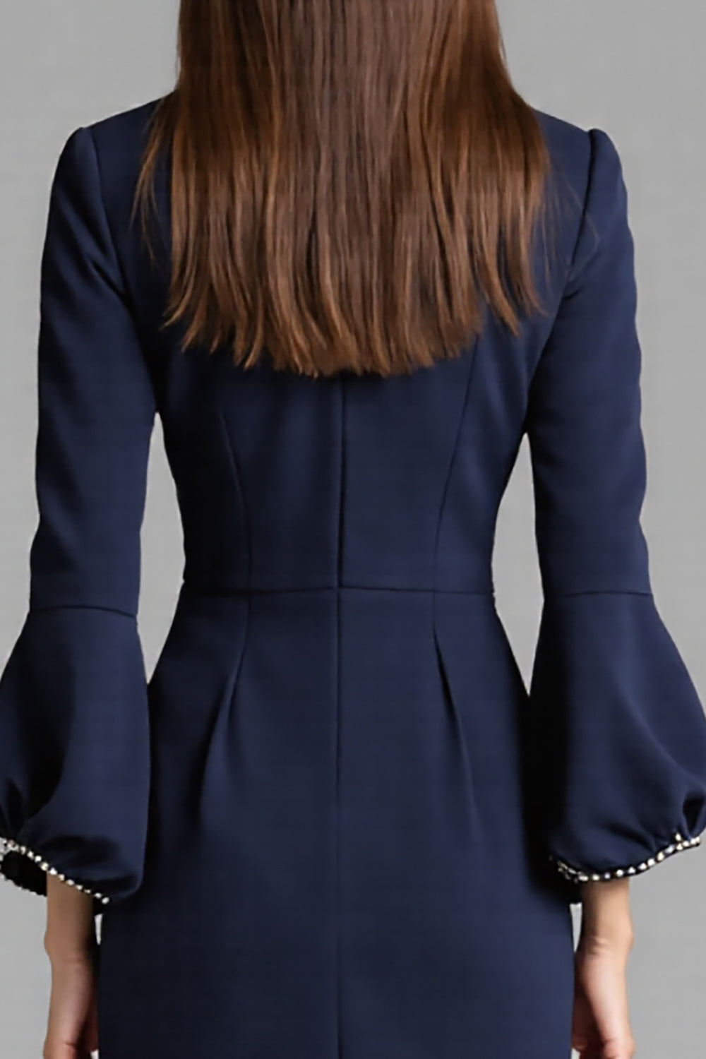 Navy Sheath 3/4 Sleeve Midi Dress