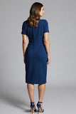 Navy Sheath Short Sleeve Midi Dress