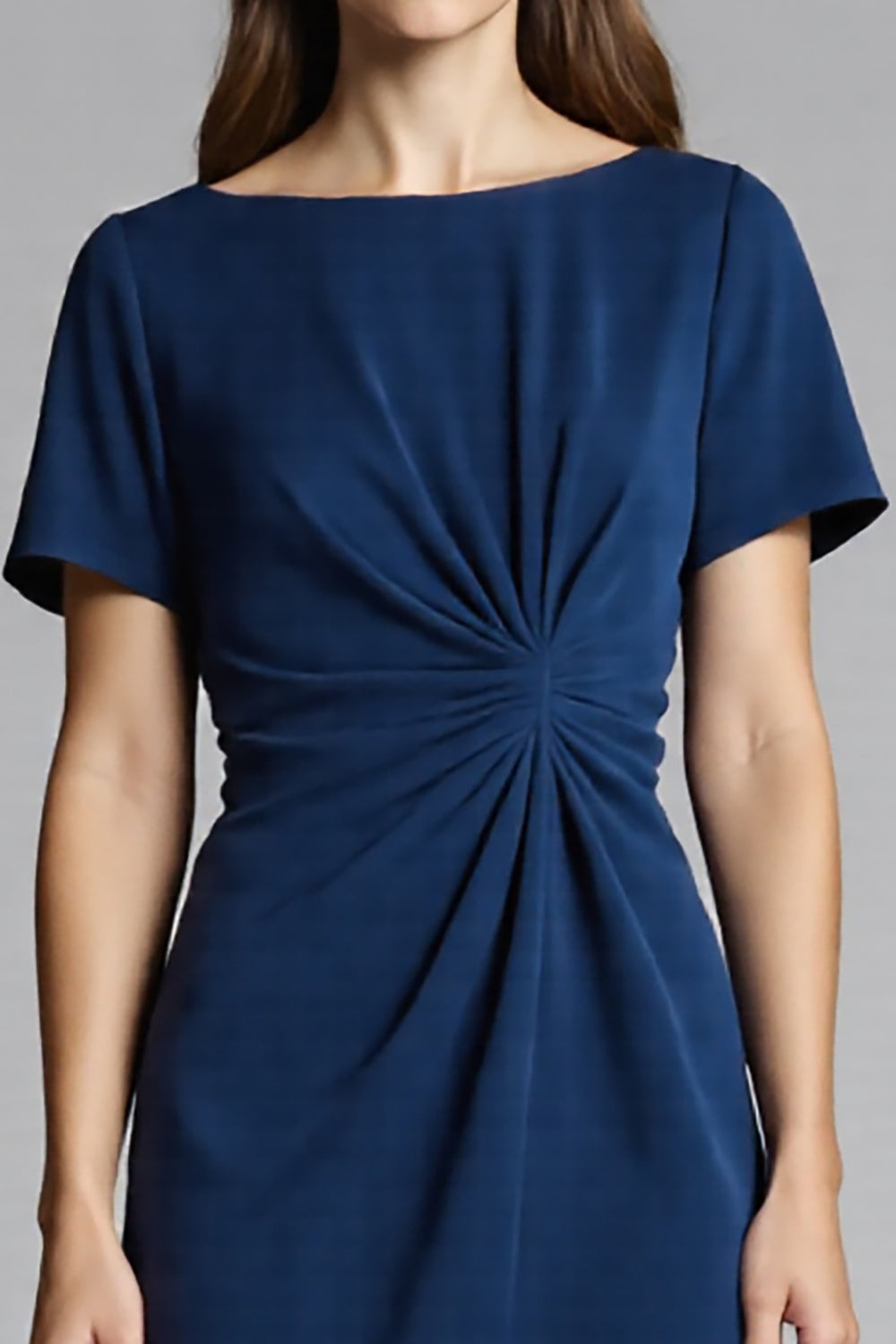 Navy Sheath Short Sleeve Midi Dress