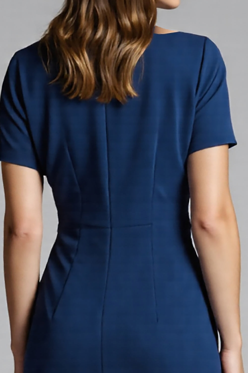Navy Sheath Short Sleeve Midi Dress