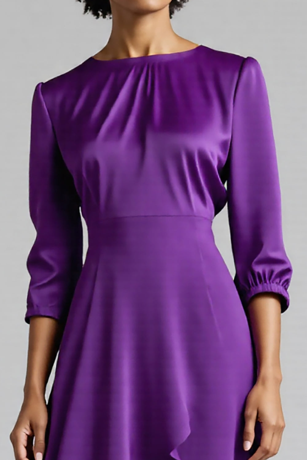 Ruffled Plum Satin A Line Midi Dress