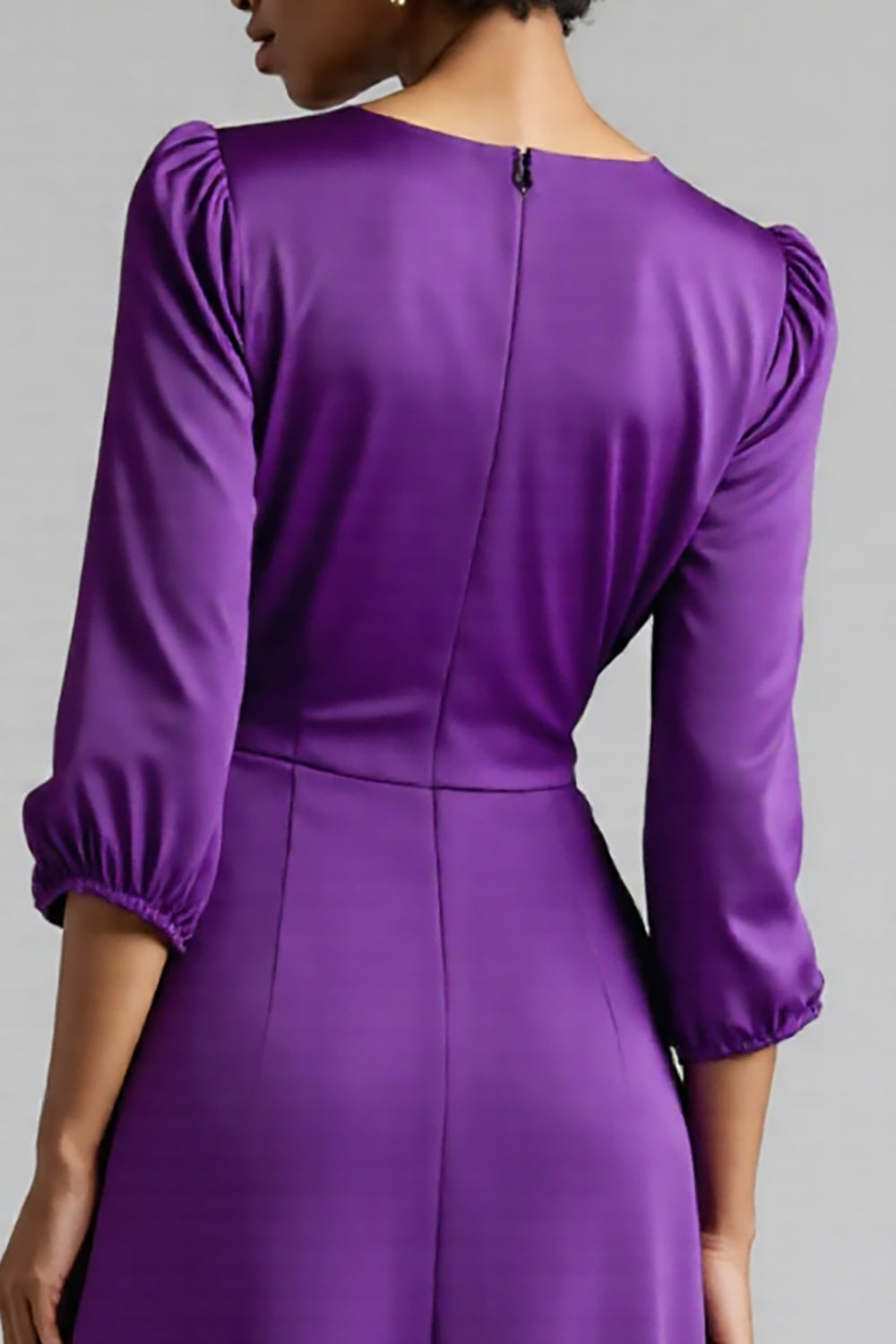Ruffled Plum Satin A Line Midi Dress