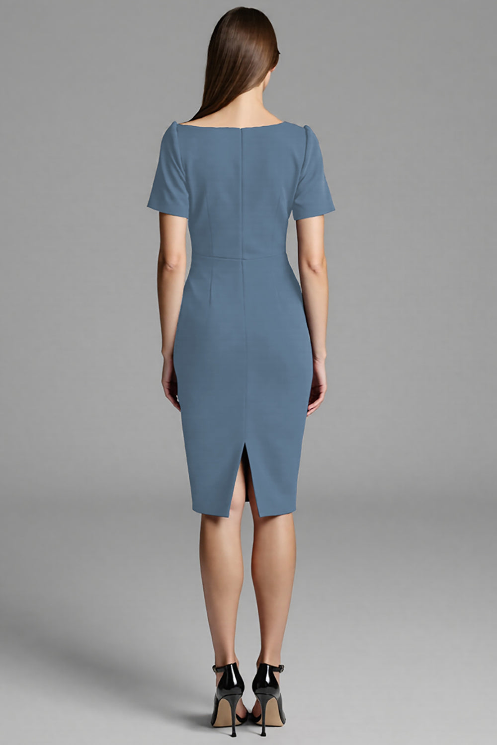Navy Asymmetrical Ruched Midi Dress