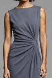 Grey Ruched Midi Dress with Slit