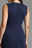 Navy Sheath V-Neck Midi Dress with Sash