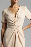 Ruched Champagne Bodycon Midi Dress