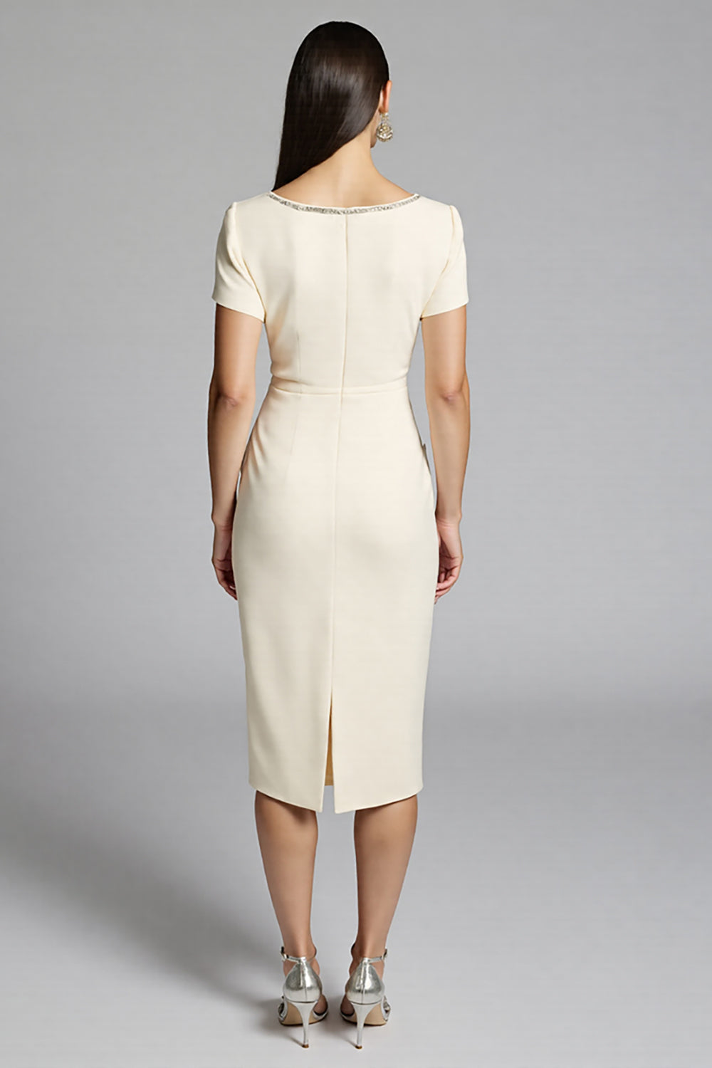 Beige Bodycon Short Sleeve Midi Dress