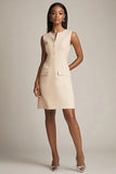 Champagne A Line Round Neck Mini Dress