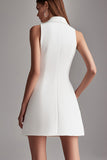 Ivory A Line V-Neck Mini Dress with Buttons