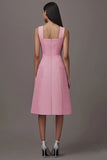 A Line Pink Square Neck Midi Dress