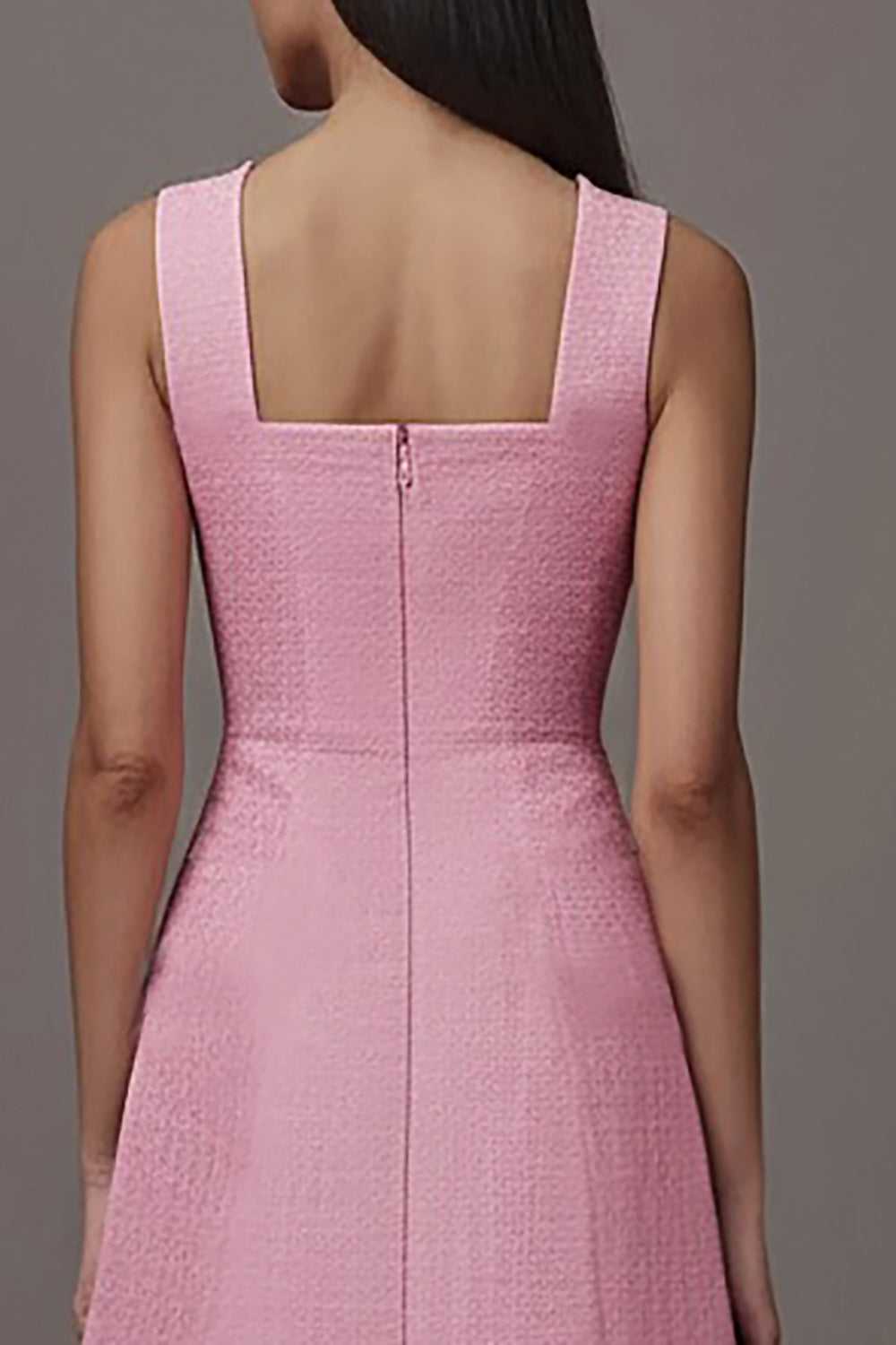 A Line Pink Square Neck Midi Dress
