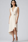 Champagne A Line Midi Dress with Belt