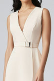 Champagne A Line Midi Dress with Belt