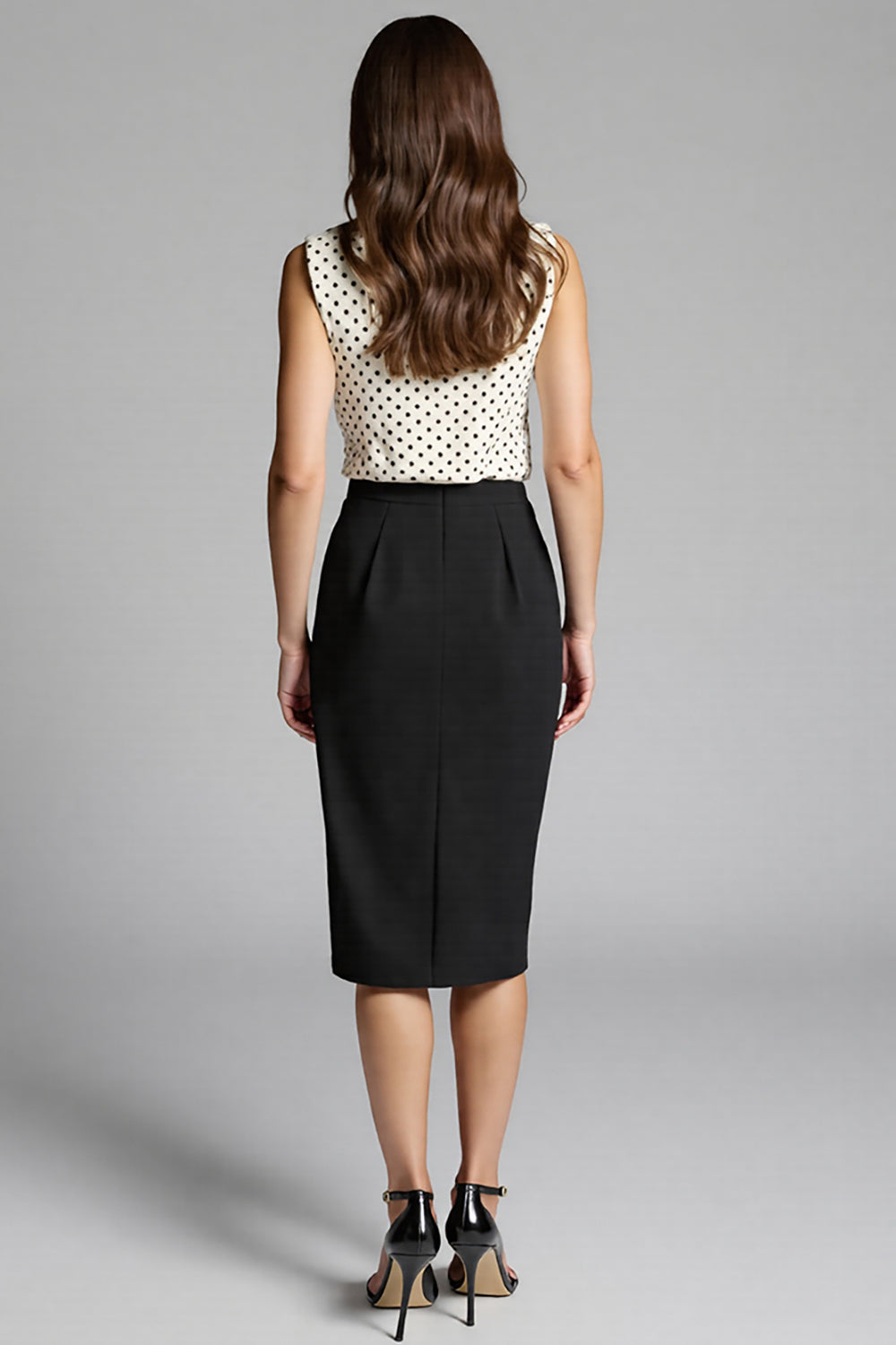 Polka Dots Sheath Black Midi Dress