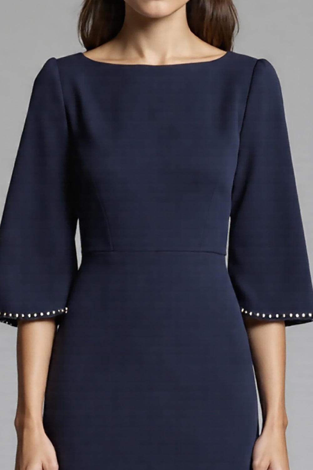 Navy Sheath Midi Dress with Flutter Sleeves