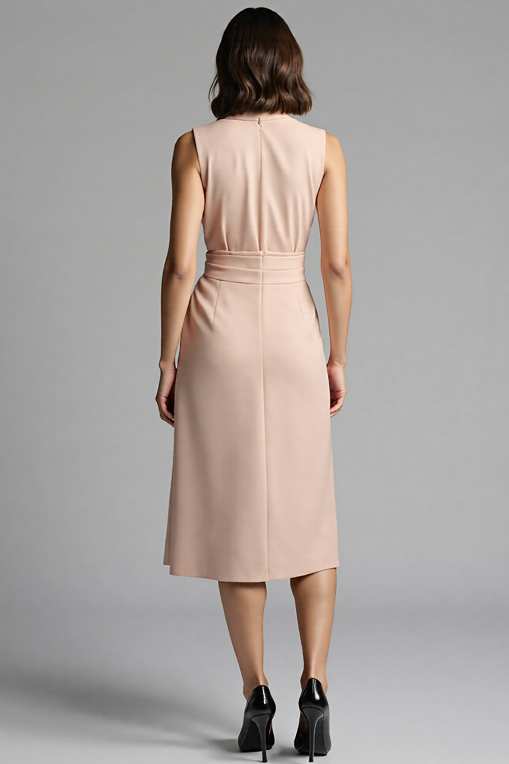 Champagne A Line Midi Dress with Sash