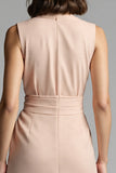 Champagne A Line Midi Dress with Sash