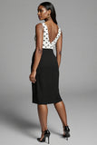 Black Polka Dots Sheath Midi Dress with Slit
