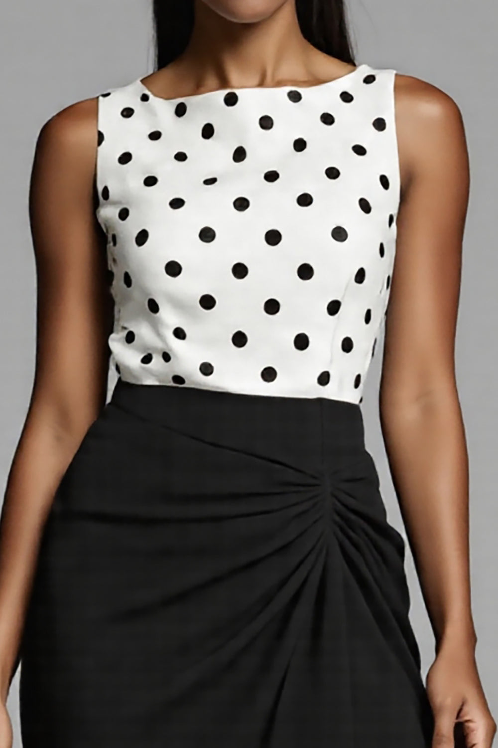 Black Polka Dots Sheath Midi Dress with Slit