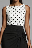 Black Polka Dots Sheath Midi Dress with Slit