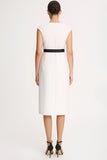 Ivory V-Neck Sheath Midi Dress with Cap Sleeves
