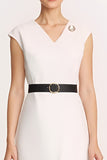 Ivory V-Neck Sheath Midi Dress with Cap Sleeves