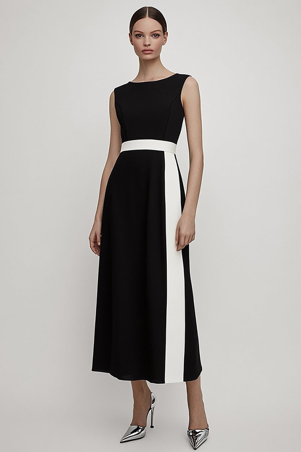 Black Boat Neck A Line Maxi Dress