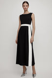 Black Boat Neck A Line Maxi Dress
