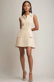 Champagne A Line Lapel Mini Dress